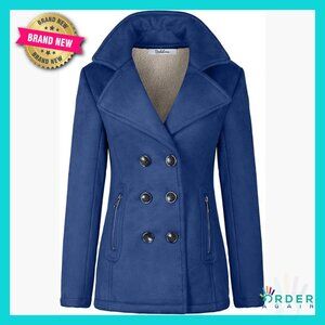 Fitted Pea Coat Classic Double Breasted Sherpa Lined Winter Jacket Chic